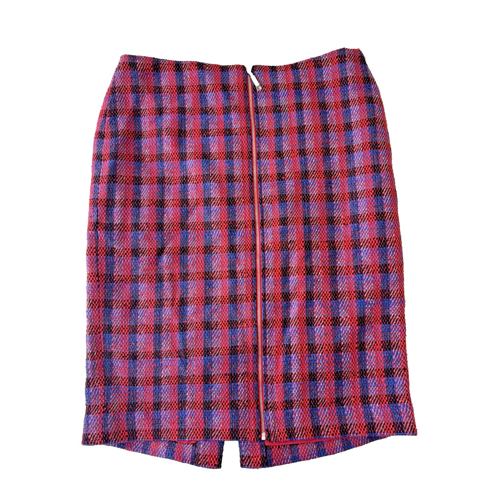 Doncaster Women's 12‎ Red Plaid Print 100% Silk Skirt Office Siren Spring Prep
